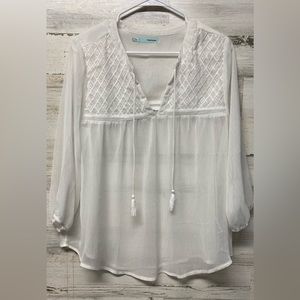 SHEER DELICATE 2X BLOUSE, BEADED YOKE